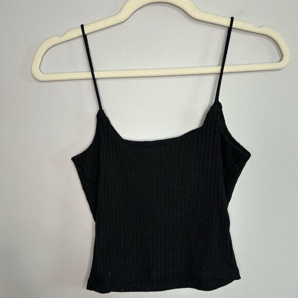 SHEIN Women’s Black Ribbed Cropped Spaghetti Strap Tank Top Women’s Size Small - Picture 4 of 5